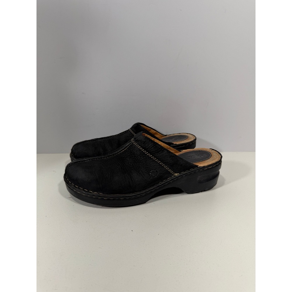Born Black Leather Clogs Mules Hand Crafted Contrast Stitching Womens 9/40.5